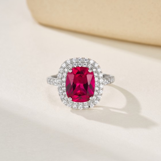 925 Silver Lab-Grown Ruby Ring(R1918411R)