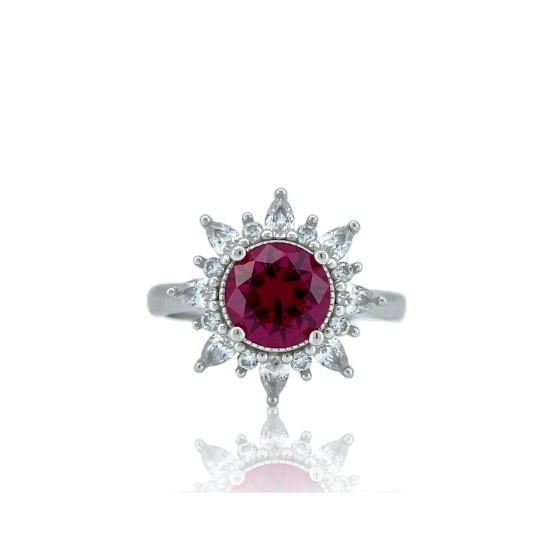 925 Silver Lab-Grown Ruby Ring(R1643R)