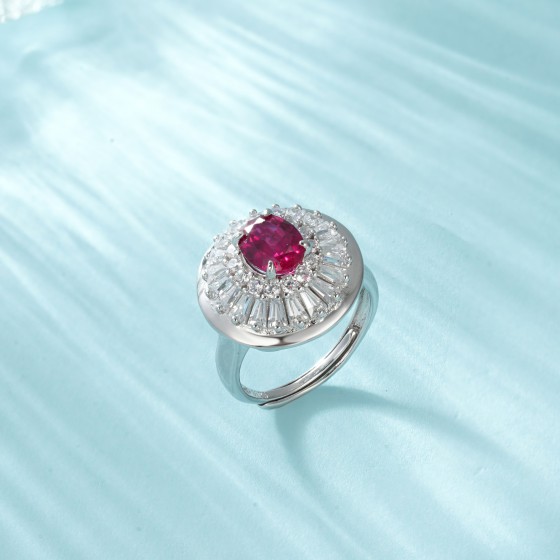 925 Silver Lab-Grown Ruby Ring(ZHF-R1440R)