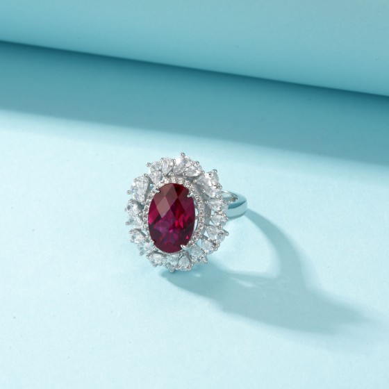 925 Silver Lab-Grown Ruby Ring(ZHF-R0960R)