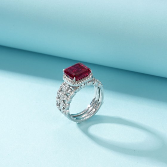 Lab-Grown Ruby Stackable 925 Silver Ring（ZHF-E515-1)11#12#13#