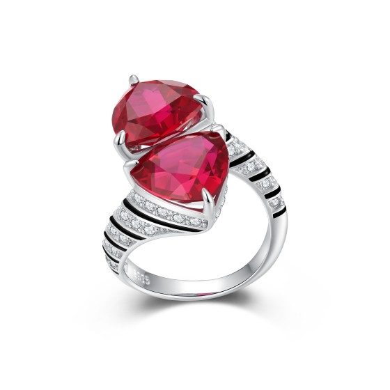 925 Silver Lab-Grown Ruby Ring(ZHF-R1374R)