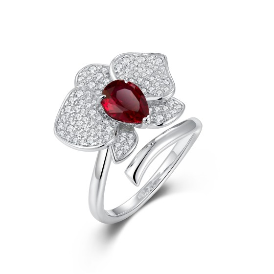 925 Silver Lab-Grown Ruby Ring(ZHF-R20230610R)