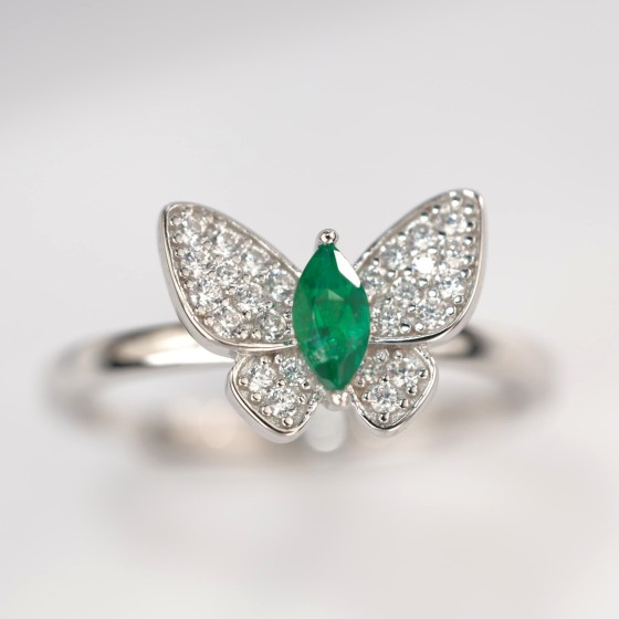 Cultivated Emerald Ring in 925 Sterling Silver(ZHFR1070)