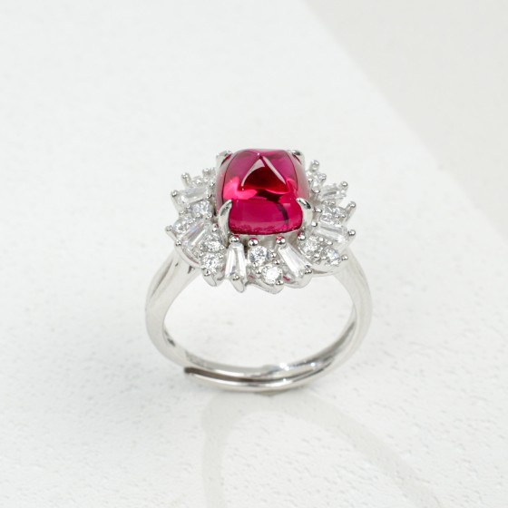 925 Silver Lab-Grown Ruby Ring(LSR00556R)