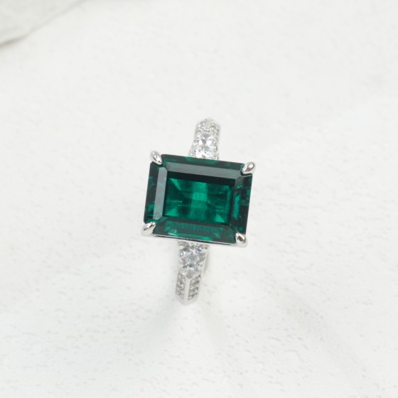 925 Silver Lab-Grown Emerald Ring(R0972L）