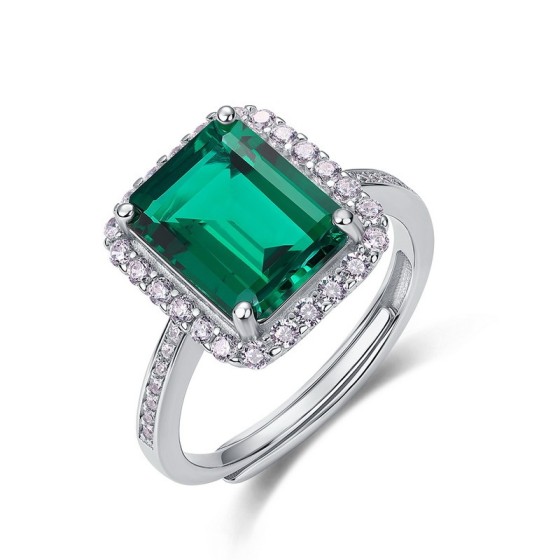 925 Silver Lab-Grown Emerald Ring(R1578)