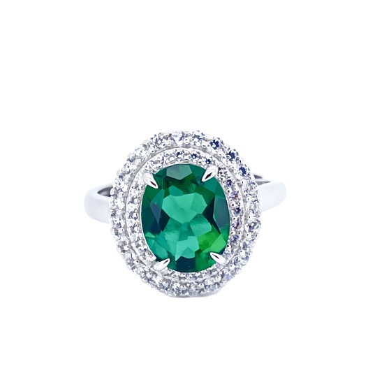 925 Silver Lab-Grown Emerald Ring(ZHF-R1552)