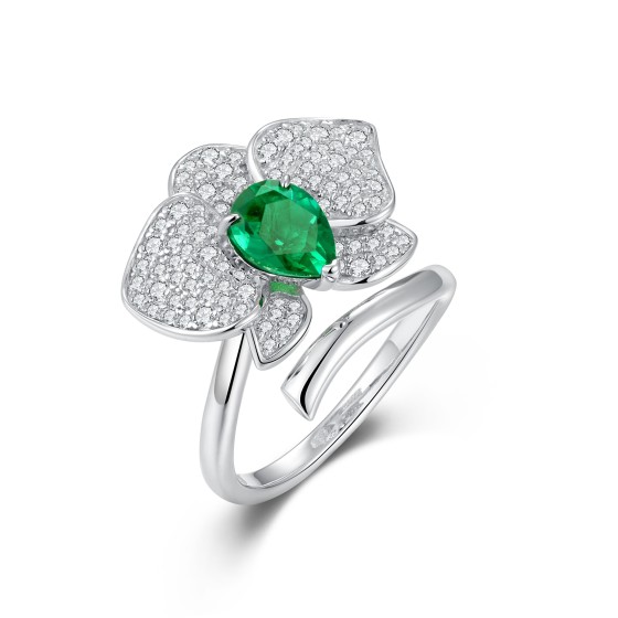 925 Silver Lab-Grown Emerald Ring(ZHF-R20230610)