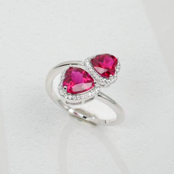 925 Silver Lab-Grown Ruby Ring(ZHF-R1084R)