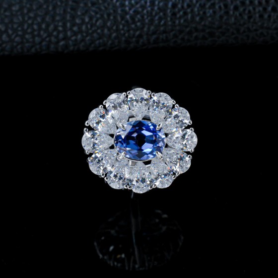 Cornflower Blue Lab Sapphire S925 Silver Ring(R138B-1)