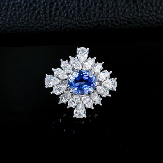 S925 Silver Lab-Grown Sapphire Ring(R1216YB)