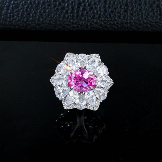 Lab-Grown Padparadscha Sapphire 925 Silver Ring(R202516HR)