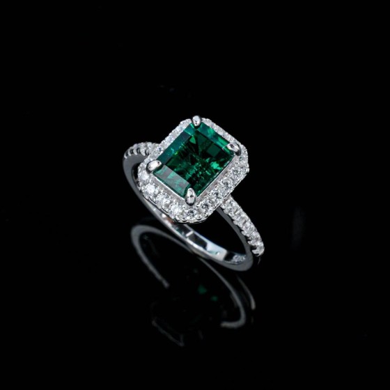 Lab-Grown Emerald 925 Silver Ring(R0894L)