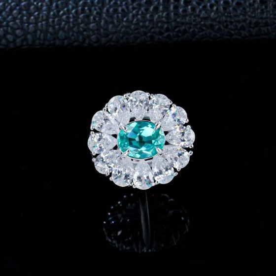 Lab-Grown Paraiba-Colored Green Garnet 925 Silver Ring（R138SK)