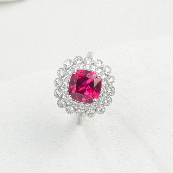 925 Silver Lab-Grown Ruby Ring（R191793R)
