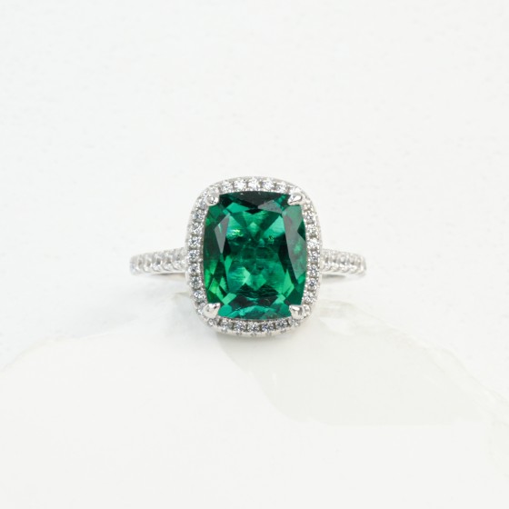 925 Silver Lab-Grown Emerald Ring（R0896)