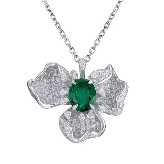 925 Silver Lab-Grown Emerald Pendant(P0757)