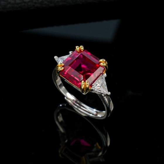 925 Silver Lab-Grown Ruby Ring(R20250910R)