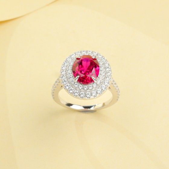925 Silver Lab-Grown Ruby Ring(R0718R)