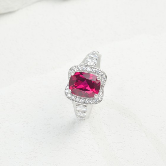 925 Silver Lab-Grown Ruby Ring(R-0001R)