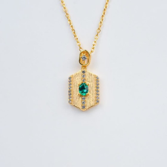 925 Silver Lab-Grown Emerald Pendant(P103L)