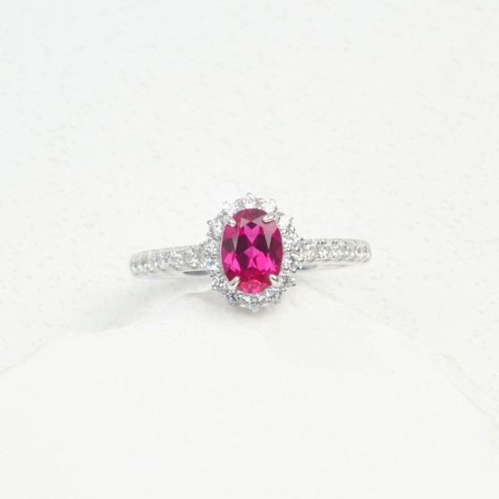 925 Silver Lab-Grown Ruby Ring(R0888R)