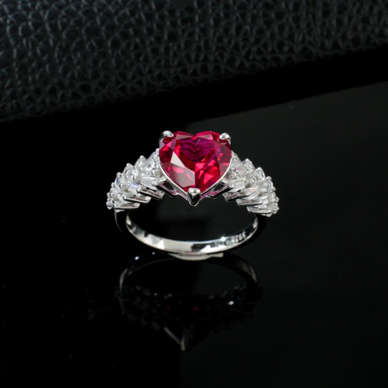 925 Silver Lab-Grown Ruby Ring(ZHF-R1509R)
