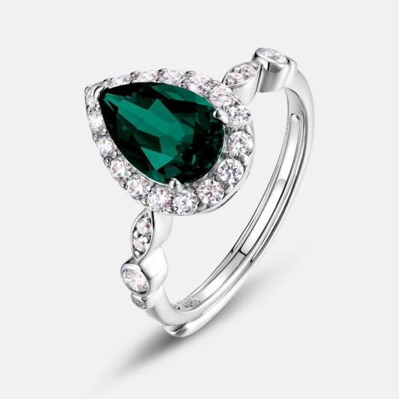 925 Silver Lab-Grown Emerald Ring(A73-R2020978)