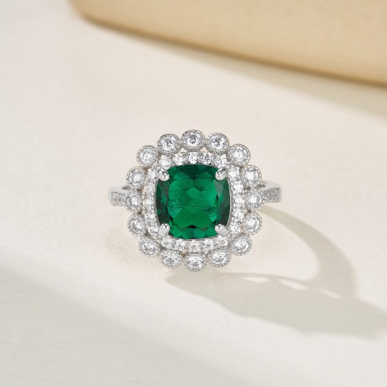 925 Silver Lab-Grown Emerald Ring(R191793)