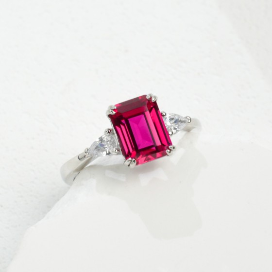 925 Silver Lab-Grown Ruby Ring(ZHFR0013R)