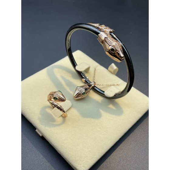 925 Silver Snake Head Nano Ceramic Bangle Set（G-TC-2246BL)