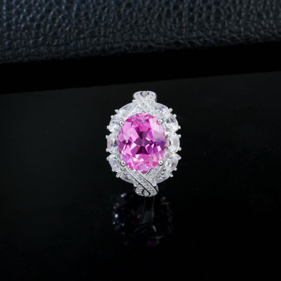 Lab-Grown Padparadscha Sapphire 925 Silver Ring(R123YHR)