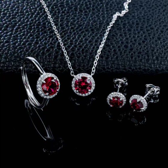 S925 Silver Lab Ruby Small Jewelry Set