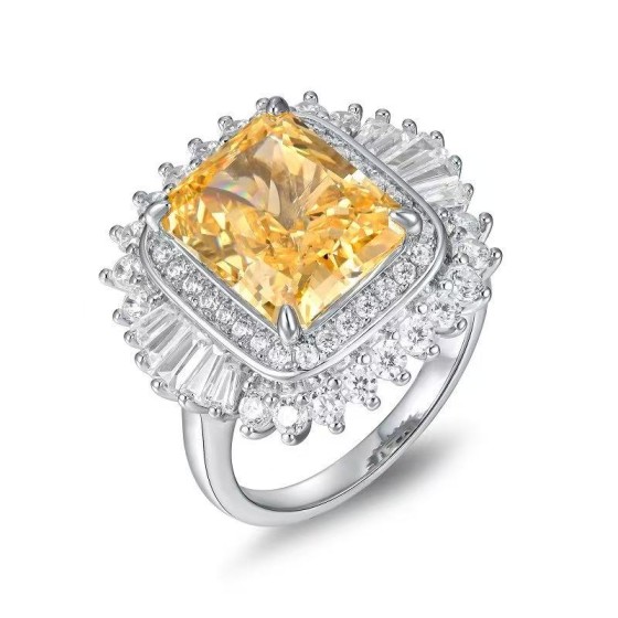 Yellow Cubic Zirconia 925 Silver Ring(R0379Y)