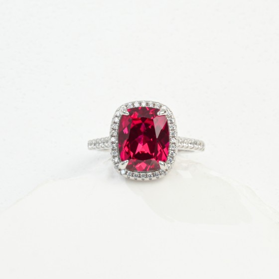 925 Silver Lab-Grown Ruby Ring(R0896R)