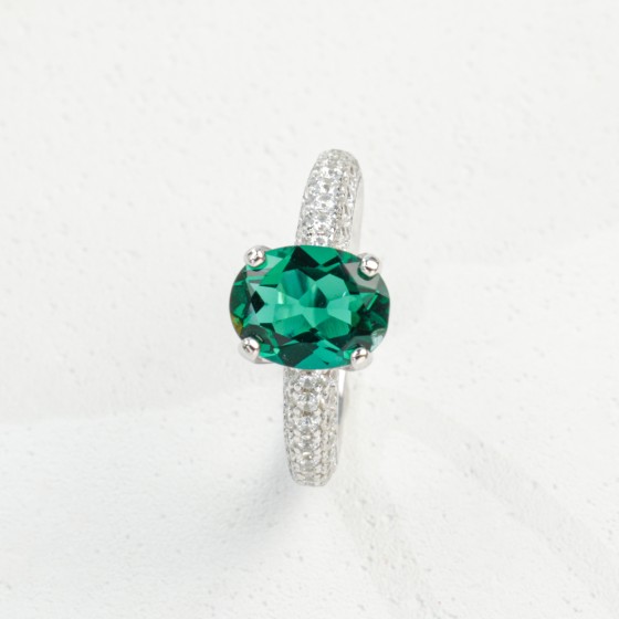 925 Silver Lab-Grown Emerald Ring(YWR0665L)