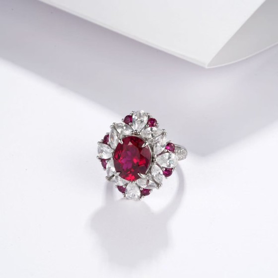 925 Silver Lab-Grown Ruby Ring(ZHF-R1469R-1)