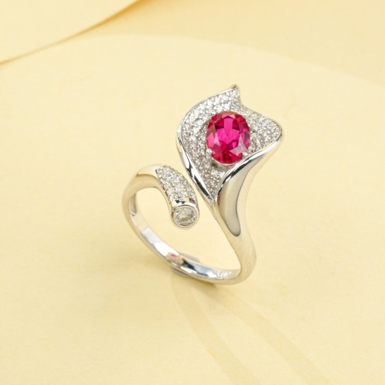 925 Silver Lab-Grown Ruby Ring(R1021R)