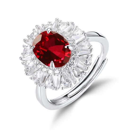 925 Silver Lab-Grown Ruby Ring(R0099R)