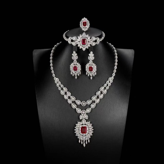 925 Silver Lab Ruby Set 2 Red（T02)