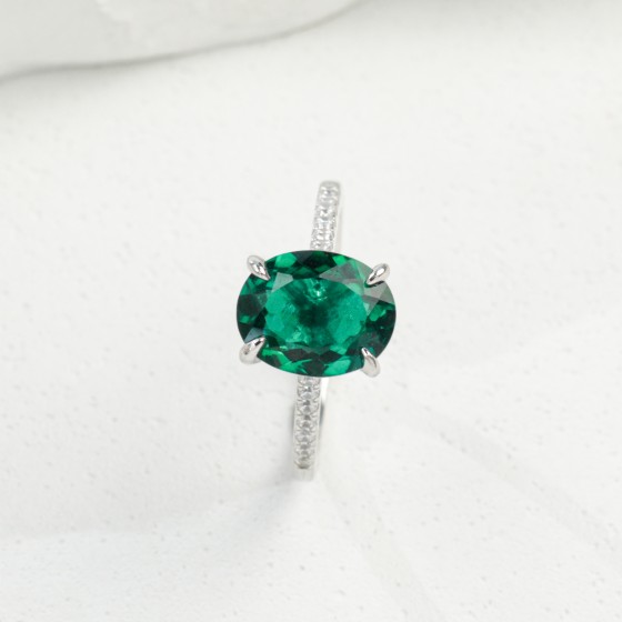 925 Silver Lab-Grown Emerald Ring(ZHF-R0760L)