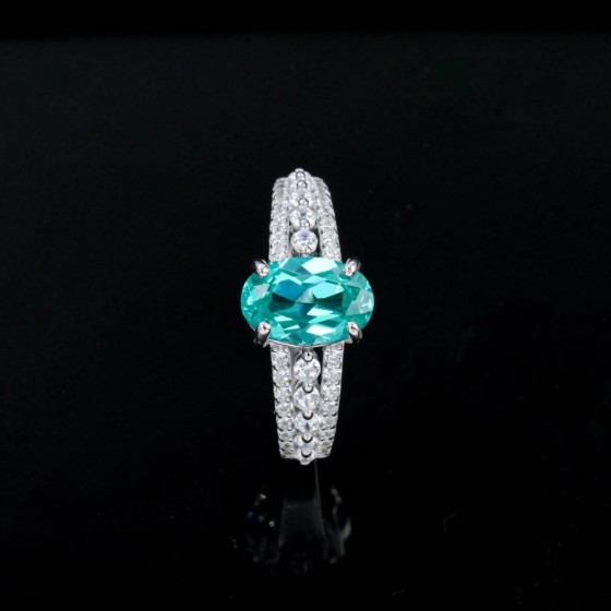 Lab-Grown Paraiba-Colored Green Garnet 925 Silver Ring(R20251216SK)