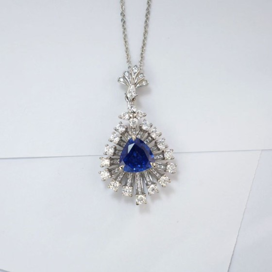 925 Silver Lab-Grown Sapphire Pendant(P0087B)Pendant Only
