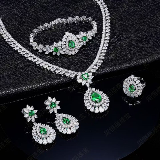 925 Silver Lab Emerald Jewelry Set(ZHF-T2020L)