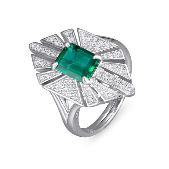 925 Silver Lab-Grown Emerald Ring(R0683)
