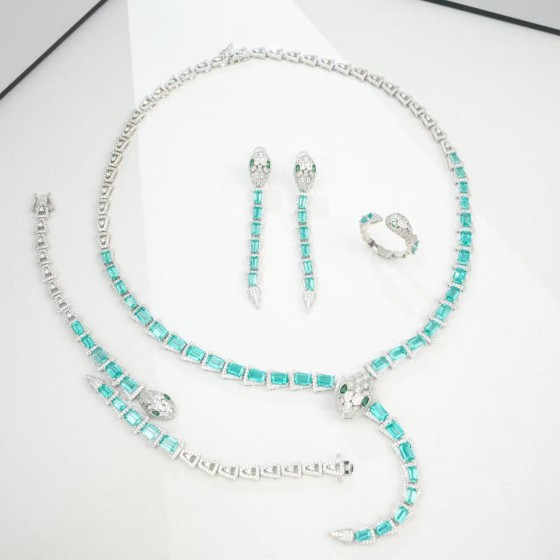 925 Silver Paraiba Tone Green Garnet Jewelry Set(ZHF-T015903SK)