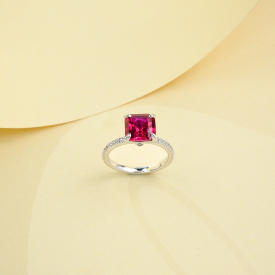 925 Silver Lab-Grown Ruby Ring(R0070R)