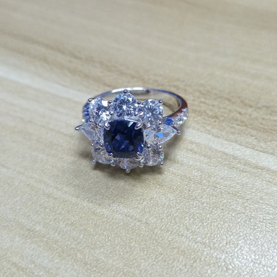 S925 Silver Lab-Grown Sapphire Ring(ZHFR0473B)