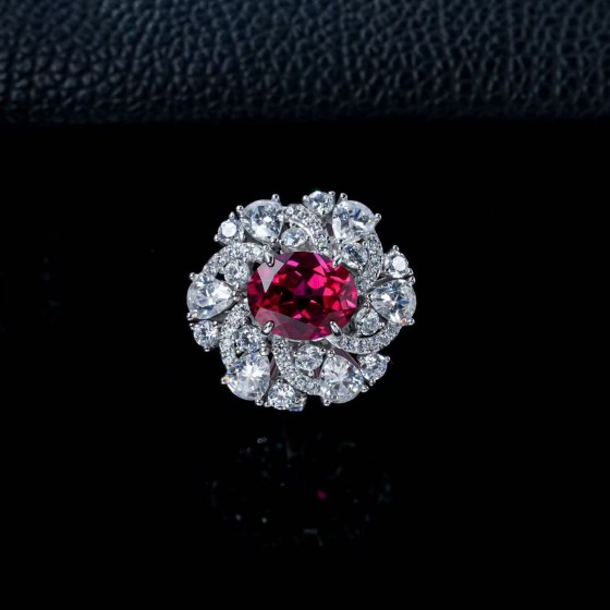 925 Silver Lab-Grown Ruby Ring(R011R)